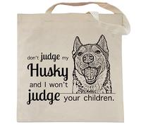 Spicy Kitten Designs Don't Judge My Dog Tote Bag, Husky