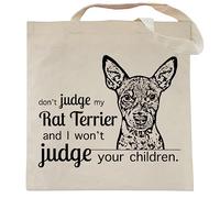 Spicy Kitten Designs Don't Judge My Dog Tote Bag, Rat Terrier