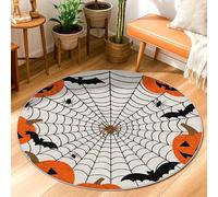 Spider Area Rug, Halloween Spooky Pumpkin Bat Halloween Orange Low Pile Edge Binding Doormat Throw Rug Circle Bathroom Bedside Entryway Door Decor 3' X 3'