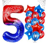 Spider Balloon Number 5, Pack of 15 Spider Balloons Birthday 5 Years, Spider Balloon 5th Birthday Number 5, Star Balloons Helium Balloon Foil Balloon Star for Party Anniversary