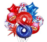 Spider Balloon Number 8 Balloons Birthday 8 Years, Pack of 10 Spider Balloon 8th Birthday Confetti Latex Balloons, Star Foil Balloon Number 8 for Theme Party Anniversary