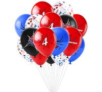 Spider Birthday Balloons,12-inch Red Black Blue Latex Material,Spider Patterned 4th Balloons,Number 4 Cartoon Confetti Decorations for Boy Happy Party