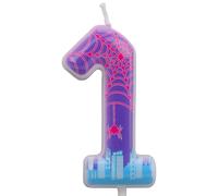 Spider Birthday Number Candle, Purple Cartoon Spider Web Cake Topper Number Candle for Boys Girls Birthday Party Supplies Halloween Themed Decorations (1)