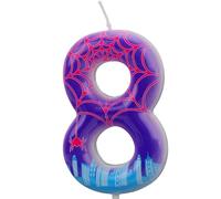 Spider Birthday Number Candle, Purple Cartoon Spider Web Cake Topper Number Candle for Boys Girls Birthday Party Supplies Halloween Themed Decorations (8)