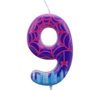 Spider Birthday Number Candle, Purple Cartoon Spider Web Cake Topper Number Candle for Boys Girls Birthday Party Supplies Halloween Themed Decorations (9)