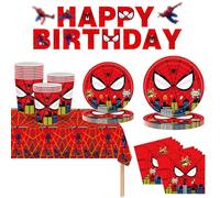 Spider Birthday Tableware Set for Kids,70pcs Super Spider Party Dinnerware Paper Plates Cups Napkins and Paper Banner Party Supplies for Boy and Kids Birthday Party Décor