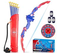 Spider Bow and Arrow Set Kids with LED Lights - Outdoor Toys for 3 4 5 6 7 8 10 Year Old Boys, Archery Set Toys with Spider Quiver & Web Target, Christmas Birthday Gifts Presents for Kids Age 3-12