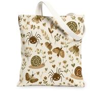 Spider Canvas Tote Bag for Women, Nature Playful Snail Butterfly Spring Brown Washable Reusable Graphic Tote Bag Ideas for, Brown, 13x15 Inch