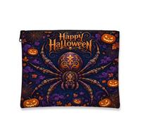 Spider Canvas with Zipper, Festive Fanciful Pumpkins Leaves Halloween Violet Canvas with Zipper Travel Makeup Bag for Travel, Bathroom, Vanity, Purse Storage and Gifts, Purple, 7x9 Inch, Festive