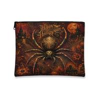Spider Canvas with Zipper, Gothic Vintage Castle Moon Halloween Black Canvas with Zipper Small Makeup Pouch for Travel, Bathroom, Vanity Organizer and Purse Storage 7x9 Inch