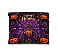 Spider Canvas with Zipper, Spooky Festive Pumpkins Web Halloween Violet Portable with Zipper Makeup Bags for Women for Travel, Vanity, Bathroom Storage and Purse Organizer, Purple, 7x9 Inch, Spooky