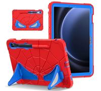 Spider Case for Samsung Galaxy Tab S10 FE S9 FE 10.9" S9, S8, S7 11", Heavy Duty Shockproof Silicone Cover with Pencil Holder, Kickstand for Kids Boy Girl (Red Blue)