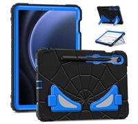 Spider Case for Samsung Galaxy Tab S10 FE S9 FE 10.9" S9, S8, S7 11", Heavy Duty Shockproof Silicone Cover with Pencil Holder, Kickstand for Kids Boy Girl (Black Blue)