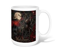 Spider Ceramic Coffee Mug, Gothic Spooky Moon Bats Halloween Black Novelty Office Drinking Cup with Handle Ideal for Friendship Family Colleague Staff Sweetheart Teachers 15 Oz
