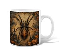 Spider Ceramic Coffee Mug, Gothic Spooky Pumpkins Haunted House Halloween Black Novelty Office Drinking Cup with Handle Ideal for Friendship Family Colleague Teachers Sweetheart Staff 11 Oz