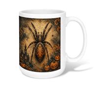Spider Ceramic Coffee Mug, Gothic Spooky Pumpkins Haunted House Halloween Black Novelty Tea Cup with Handle Ideal for Friends Family Co-worker Lovers Eldership Senior 15 Oz