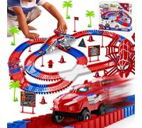 Spider Construction Race Track Set for Kids Ages 3-9, STEM Building Car Track Toys with Superhero Cars, Creative Track Toy Gift for Boys & Girls Age 3 4 5 6 7, Outdoor Indoor Toddler Toy Gift Set