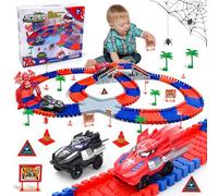 Spider Construction Race Track Set: STEM Building Toys for Kids Ages 3-9 Car Track with Superhero Cars Outdoor Toddler Toys for Boys Girls Birthday Gifts Toy for 3 4 5 6 Year Old Boy Gifts(212PCS)