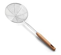 Spider Cooking Skimmer with Spiral Mesh Food Fryer Strainer and Heat Resistant Wood Handle, Stainless Steel Colander Scoop to Drain Pasta Deep Fry Skimmer (7 inch/18CM)