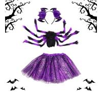 Spider Costume Kit for Halloween, Kids Spider Cosplay Wings and Skirt, Aged 2-15 Children Holiday Outfit with Headband for Stage Performance Haunted House Cosplay Event
