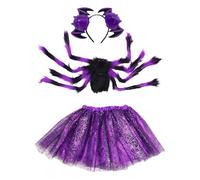 Spider Costume Set | Halloween Spider Costume Tutu and Wings - Holiday Dress-up Outfit with Headband for 2-15 Years Old Toddler Teens Children Students Preschoolers