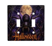 Spider Double Light Switch Cover Plate, Gothic Spooky Full Moon Web Halloween Violet Standard Size Switch Plate Decorative for Home Living Room Bedroom Bathroom Decor
