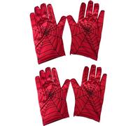 Spider Gloves for Kids - Costume Gloves for Boys & Girls | Superhero Cosplay Dress-Up Accessories | Halloween, Christmas, Birthday Party Role Play Gift age 4-12 (Red Spider Web Design) 2Pair