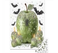 Spider, Green Apple, Bat, Candle Jigsaw Puzzles. 38x26cm/1000pcs Holiday Theme Whimsical Challenge Toy for Educational Games Gifts