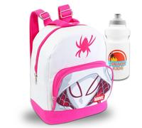 Spider Gwen Mini Backpack Bundle - 10” Canvas Ghost Spider Backpack with Front Pocket and Bottle | Spiderverse Gwen Stacy Backpack Purse Set, Multicolor, Spider Gwen Mini Backpack, Ghost Spider Mini