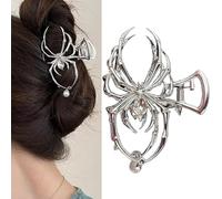 Spider Hair Claw Clips Hair Accessories,Halloween Silver Metal with Pearl Charms Large Medium Size Catch Clips for thick Hair Styling Women Girls