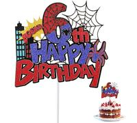 Spider Happy Birthday Cake Topper, Durable Glitter Red and Blue Spider Cartoon Themed Birthday Cake Cupcake Decoration Supplies Suitable for Boys Girls (Number 6)