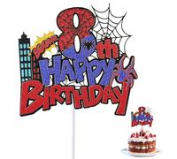 Spider Happy Birthday Cake Topper, Durable Glitter Red and Blue Spider Cartoon Themed Birthday Cake Cupcake Decoration Supplies Suitable for Boys Girls (Number 8)