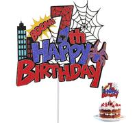 Spider Happy Birthday Cake Topper, Durable Glitter Red and Blue Spider Cartoon Themed Birthday Cake Cupcake Decoration Supplies Suitable for Boys Girls (Number 7)