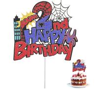 Spider Happy Birthday Cake Topper, Durable Glitter Red and Blue Spider Cartoon Themed Birthday Cake Cupcake Decoration Supplies Suitable for Boys Girls (Number 2)