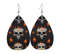 spider head cartoon daisy Printed teardrop-shaped leather earrings | High-end design, light luxury earrings