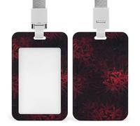 Spider Lilies Fashion ID Badge Holder Sliding Vertical Name Tag Card Protector with Lanyard