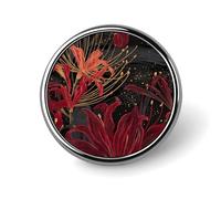 Spider Lilies Golden Flower Round Enamel Brooch Pin Button Badges Decoration Hat Clothing Bag Accessories Gift Crafts