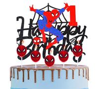 Spider-man 1st Birthday Cake Topper with Candle Red Spider Candles Cake Decorations for Boys,Happy Spider Theme Party Candles Cake Cupcake Topper for Boys Girls 1st Birthday Decor