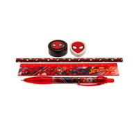 Spider-Man 5-Piece Stationery Set with Pen, Pencil, Ruler, Pencil Sharpener, Eraser and Pencil Case (Web Strike Design) - Official Merchandise