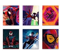Spider-Man: Across the Spider-Verse (2023) Posters - Miles Morales Multiverse Set of 6 Spiderman Comic Promo Art Wall Decor Prints (8x10)