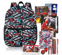 Spider-Man Backpack for Boys School Bundle w/ 16" Bookbag + More | Large Spider Man School Bag w/ Front Zip Pocket Plus Folder, Notebook, Pencil, Stickers, More - Spiderman School Supplies