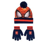 Spider-Man Bobble Hat and Glove Set, Spiderman Motif, Winter Hat, Beanie, One Size (52-54 cm), Spidey Hat, Cuddly Warm, Marvel Avengers, red, 52-54