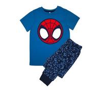 Spider-Man Boy's Hand Camo Short-Sleeved Long Pyjama Set in Blue | Size: 4-5 Years Spider-Man Blue 4-5 Years