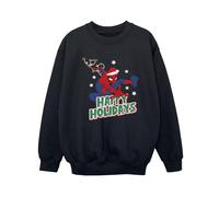 Spider-Man Boy's Happy Holidays Sweatshirt in Black | Size: 5-6 Years Spider-Man Black 5-6 Years