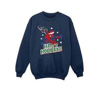 Spider-Man Girl's Happy Holidays Sweatshirt in Navy | Size: 12-13 Years Spider-Man Navy 12-13 Years