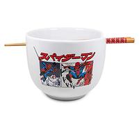 Spider-Man Marvel Japanese Dinnerware Set | 20-Ounce Ramen Bowl, Chopsticks | Japanese Comic Board Ceramic Rice for Pasta Microwave Safe 0.59 Litre