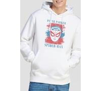 Spider Man Men's Peter Parker Stripes Hoodie White | Size: Medium Spider Man White M