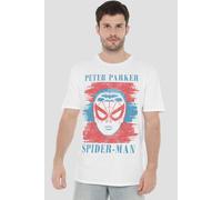 Spider Man Men's Peter Parker Stripes T-Shirt White | Size: Medium Spider Man White M