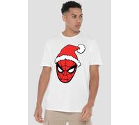 Spider Man Men's Santa Hat T-Shirt White | Size: 2XL Spider Man White 2XL