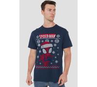 Spider Man Men's Snowflake Christmas Jumper T-Shirt Navy | Size: 2XL Spider Man Navy 2XL